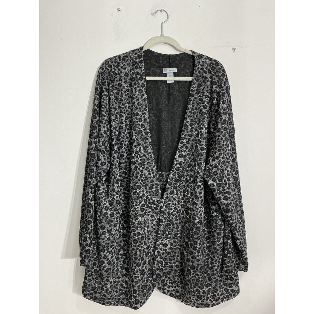 Womans Maggie Barnes For Catherines Leopard Print Long Sleeve Cardigan 3x Plus
